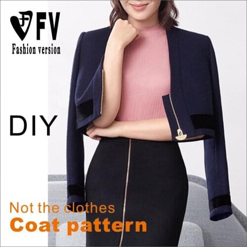 Female soil zipper long sleeve short coat garment finished pattern 1:1 sewing drawing BWT-73