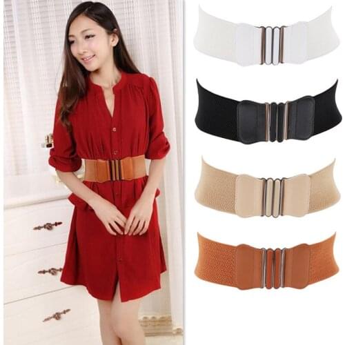 Women Waist Belt Cummerbund Elastic Belt Square Buckle Black Dress Decorate Waistband Women Wide PU Leather Elastic Waistband