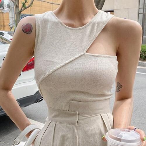 2021 O-Neck Summer New Knit Top Sleeveless Women Sexy Basic Off Shoulder Ribbed Black Tank Tops Casual Camisole Female Clothes