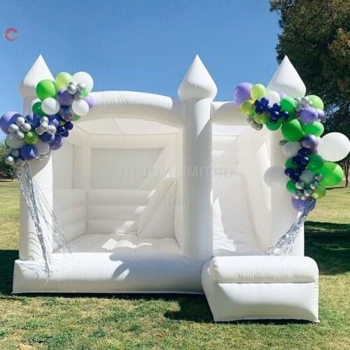 4.5x4m free door shipping white inflatable wedding bouncer with slide cheap bounce castle combo come with air blower