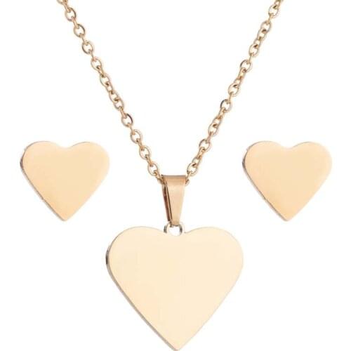 AsJerlya 316L Stainless Steel Heart Necklace Stud Earrings For Women Wedding Jewelry Simple Heart Pendant Necklaces Anti-allergy