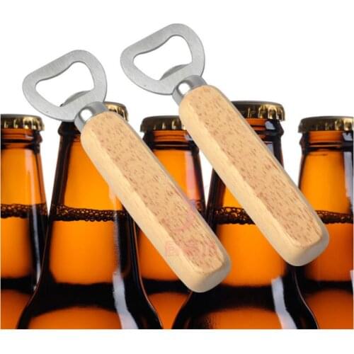 Free shipping 100pcs Metal Stainless Steel Beer Bottle Opener With Wooden Handle For Wedding Party Gift
