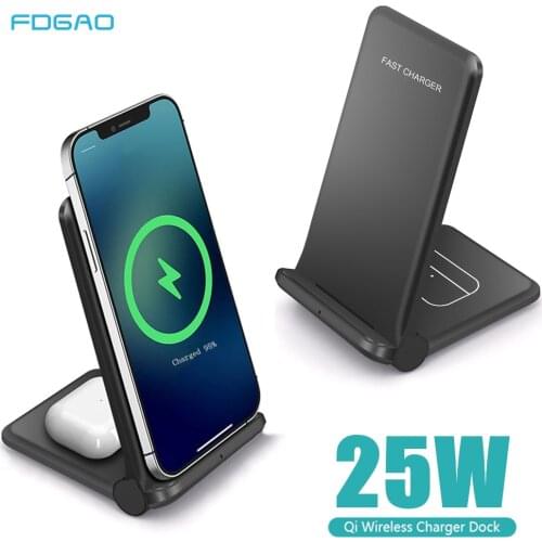 FDGAO 25W Qi Wireless Charger Fast Charging Stand Pad For iPhone 12 11 8 X XR XS Max Airpods Pro Samsung S21 S20 Galaxy Buds Pro