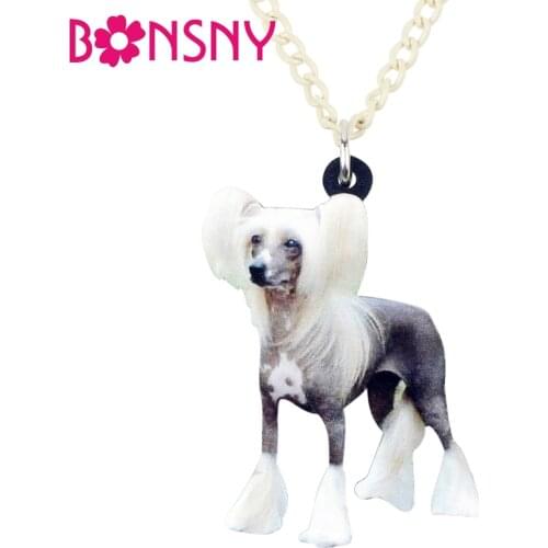 Bonsny Statement Acrylic Chinese Crested Dog Necklace Pendant Chain Choker Novelty Animal Jewelry For Women Girls Accessory Gift