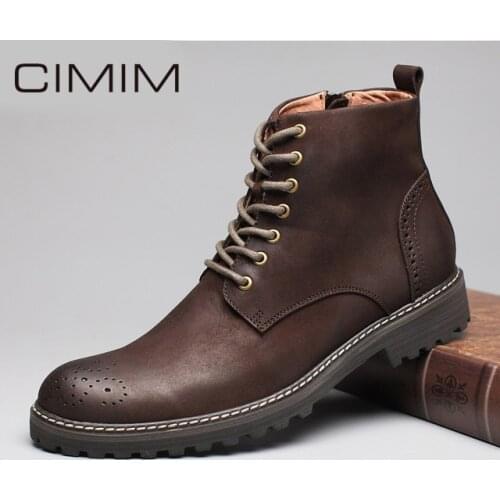 CIMIM Brand Boots Men Cow Genuine Leather Ankle Boots Men Retro Bullock Carving Flower Martin Boots Winter Shoes Men Erkek Bot