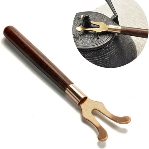 Tea Clips fork with wooden handle For Cast Iron Teapot kung fu Tea Pot set Heat insulation Copper Coffee & Tea Tools