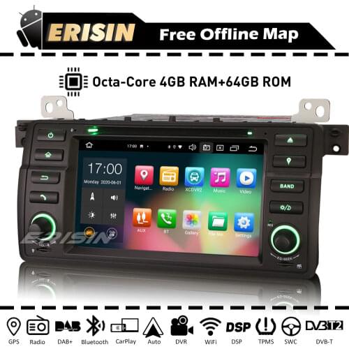 ES8162B 7" Android Auto 10.0 Car DVD Player GPS CarPlay DSP DVR FM DAB Bluetooth OBD TPMS Camera Canbus for BMW 3er E46 Rover 75