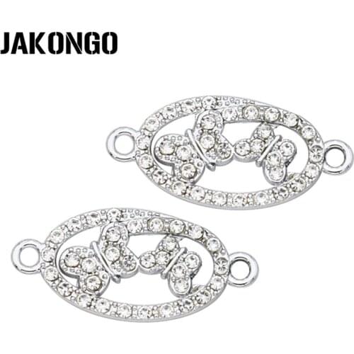 JAKONGO Silver Plated Crystal Oval Butterfly Connector for Jewelry Making Bracelet Findings DIY Accessories 26x12mm 5pcs