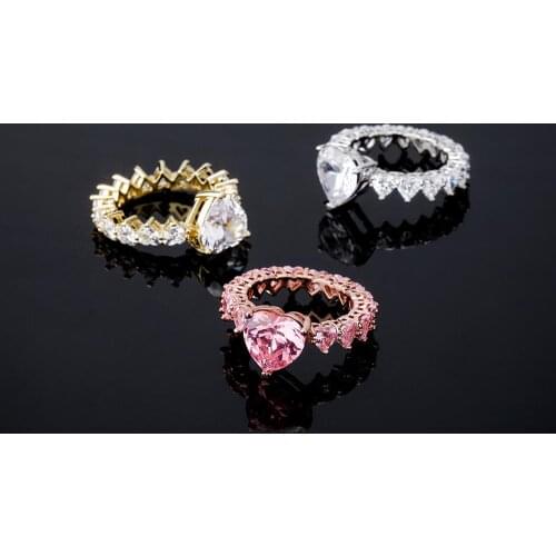 JINAO Iced Out Bling Cubic Zirconia Heart Ring Gold-plated Copper High-quality Hip Hop Fashion Jewelry For Women Gift
