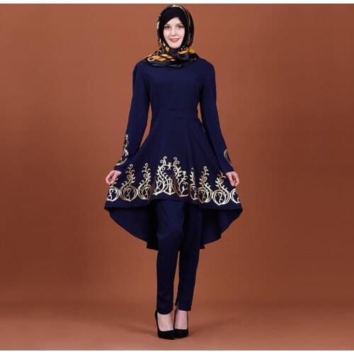 Fashion Hot stamping muslim tops female dubai mall fashion isamic Asymmetry longer muslim tops was thin slim dress wq2108