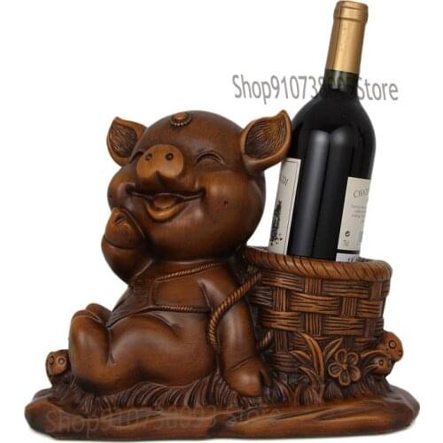 Cartoon Zodiac Pig Red Wine Shelf American Garden Home Decoration Living Room Wine Cabinet Wine Bottle Storage Shelf Pen Holder