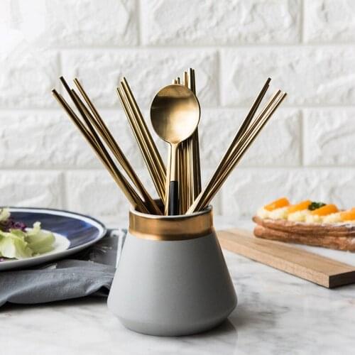 Nazhi Medical Grade 18/10 Stainless Steel Black Plated Gold&Silver Tableware Chopstick Spoon Set Square Non-Slip Suits Healthy