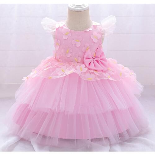 Fancy Toddler Flower Princess Baby Girls Dress For Wedding Baptism Dress Sleeveless Party 1 Year Birthday Dress For Baby Clothes