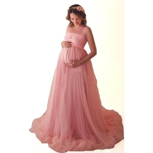 Maternity Dresses Photography Props Elegant Splicing Mesh Dress Women Pregnant Maxi Gown Clothes For Photo Shoots Baby Shower
