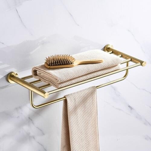 Simple wall hanging free punching golden hanging towel rack toilet bathroom triangle shelf towel rack set
