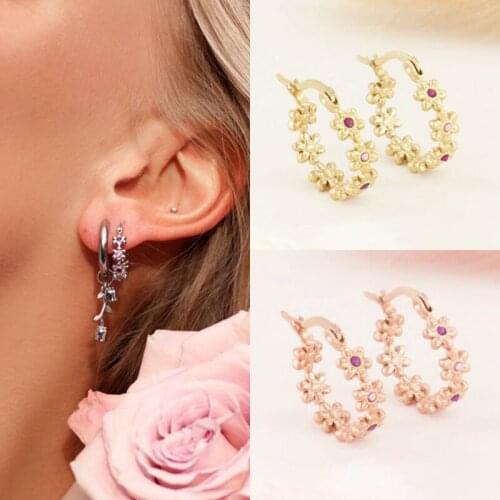 Simple 14K Gold Filled Flower Cubic Zircon Hoop Earrings For Women New Chic Round CZ Earrings Wedding Party Gift Jewelry