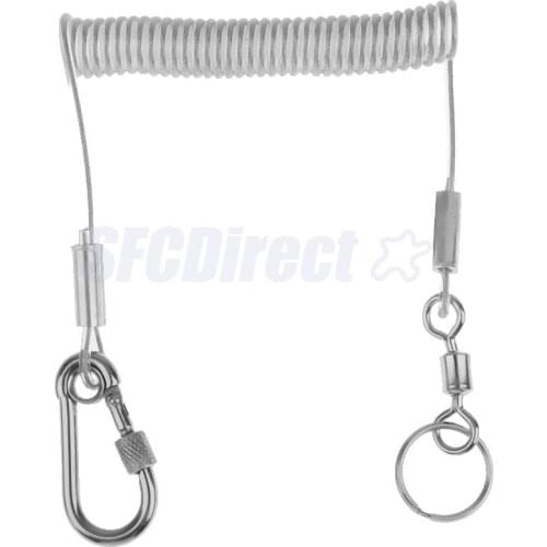 1.4M Retractable Steel Wire Coiled Lanyard Safety Rope with Swivel Carabiner Fishing Boating Camping Cord