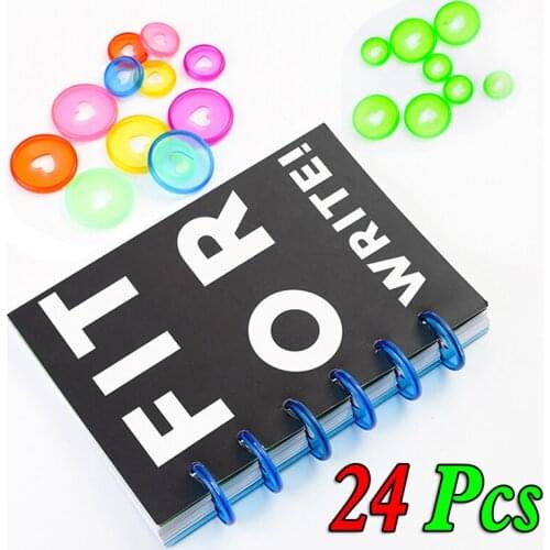 24PCS 24mm Colorful Heart Binder Rings DIY Binder Mushroom Hole Loose Leaf Ring Round Binding Plastic Disc Buckle Hoop Wholesale