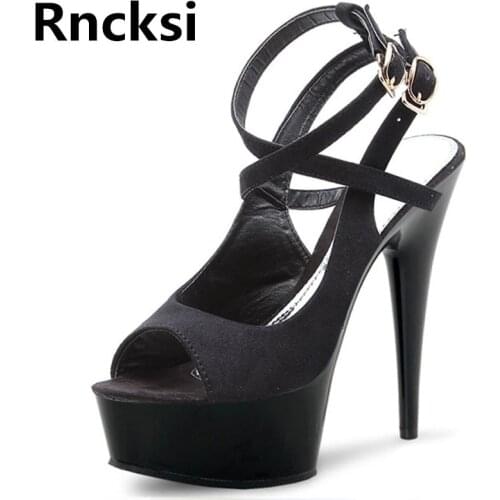 Rncksi Sexy Women Pole Dance Shoes Ankle Straps Sandals Wedding Party 15cm High Heels Sandals With 5cm Platform Shoes