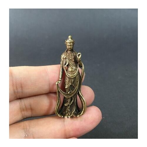 Collectable Chinese Brass Carved Kwan-yin Guan Yin Buddha Exquisite Small Statues