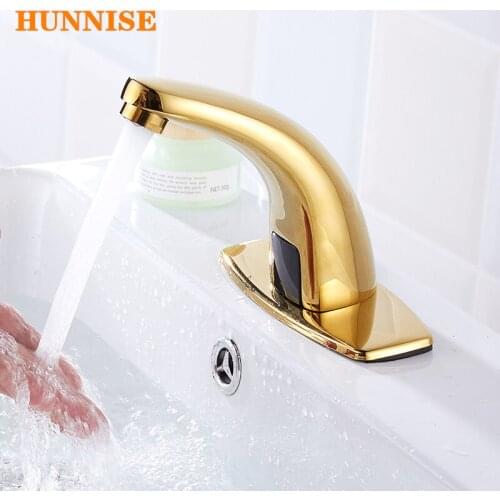 Sensor Basin Faucet Deck Mounted Cold Bathroom Mixer Tap Intelligent Handfree Bathroom Faucet Gold Sensor Basin Sink Faucets