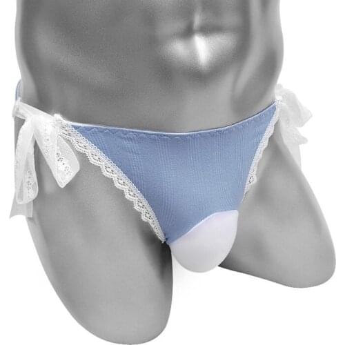 Sexy Sissy Bulge Pouch Panties Lace Bandage Mens Brief Underwear Low Rise Erotic Lingerie Male Bikini Underpants