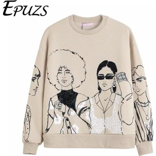 Spring Women Fashion Beauty Girls Print Sweatshirts women O Neck Knitted Hoodies 2021 women pullover