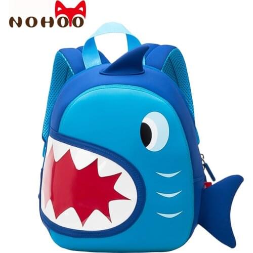 NOHOO Waterproof School Bags Blue 3D Shark Kids Backpack Cartoon Animal Children School Bags For Girls Boys Toddler Baby Bag