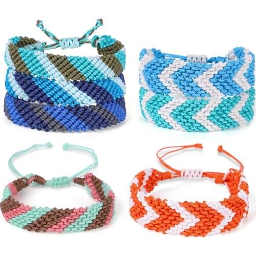 Boho Waxed String Braided Candy Stripe Chevrons V Shape Tribal Bracelet Women Men Waterproof Thread Square Knot Jewelry Present
