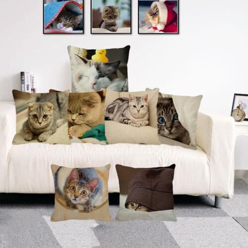 XUNYU Cute Pet Handsome Cat Cushion Cover Throw Pillow Case Linen Cushion Case Sofa Bed Decorative Pillowcase C0021