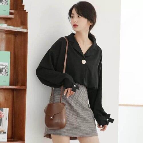 Women Spring Autumn Loose Style Blouses Shirt Women Solid V-neck Button Long Sleeve Elegant Casual Loose Tops DD8587