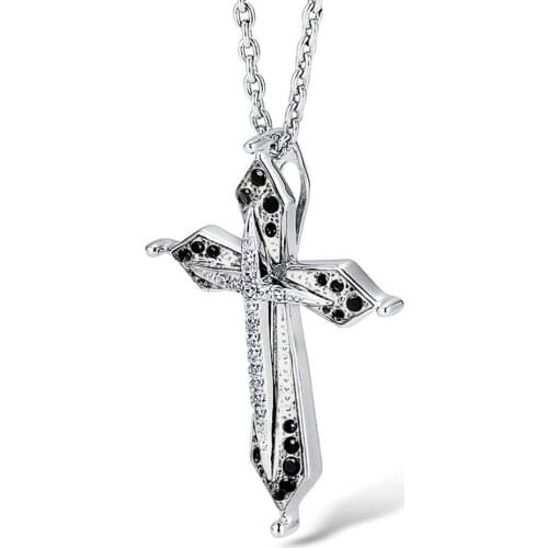 Ladies Necklace Personality Silver Plated Cross Couple Style Necklace Inlaid With Black Zircon Necklace Popular Girl Decoration