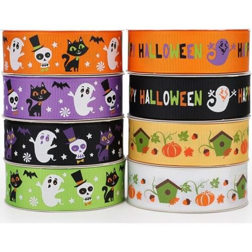 10 Yards 1'' 25MM Halloween Printed Grosgrain Ribbon Hair Bows Gift Packaging DIY Handmade Materials Holiday Party Decorations