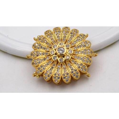 2pcs/lot 30mm Female high quality Cubic Zircon Micro Flower clasp golden plated 3 strands