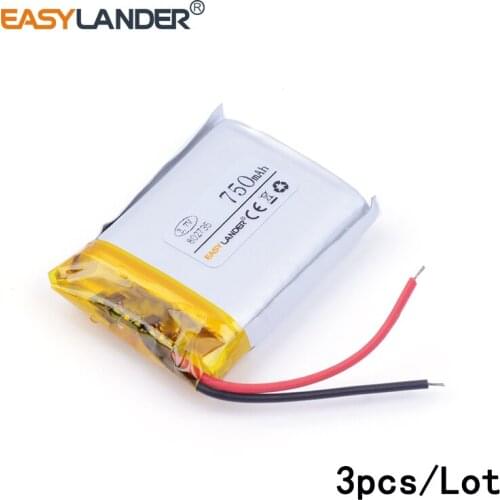 3pcs /Lot 750mAh 802735 3.7v lithium Li ion polymer rechargeable battery For phone Camera DVD E-book bluetooth headset
