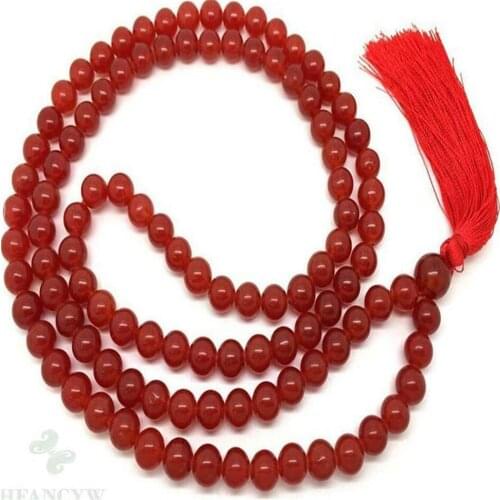 6MM Ruby Necklace 108 Beads Tassels Lucky Spirituality Yoga Mala Bless