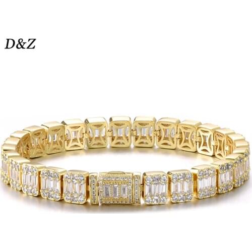 D&Z Bling Cubic Zirconia Bracelet White Square Baguette Cluster Hip Hop Tennis Chains Necklaces Fashion Men Women Iced Jewelry