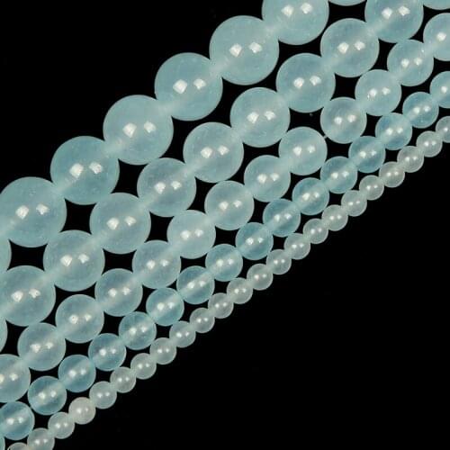 4-12mm Natural Stone Beads Round Smooth Light Blue Stone Loose Beads For Jewelry Making DIY Charm Bracelet Necklace Handmade
