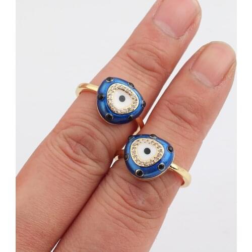 Lucky Eye Enamel Blue Evil Eyes Rings for Women Men Charms Clear Crystal Gold Chain Rings Bohemian Jewelry Accessories Anillo