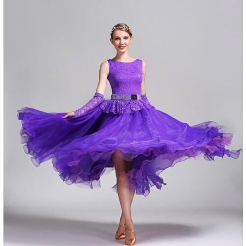 Purple lace big swing standard ballroom dress woman Ballroom dresses standard modern waltz Spain dance dress Ladys Foxtrot