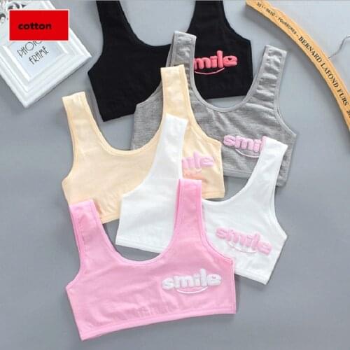 Cotton smile Bra Solid color teenager top vest Kids underwear gift for 7-14 Junior high school girls