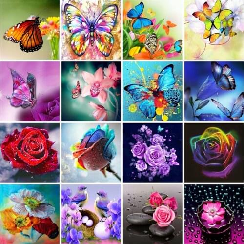 Huacan 5d DIY Diamond Painting Full Square Mosaic Butterfly Flower Diamond Embroidery Complete Kit Rose Decoration For Home