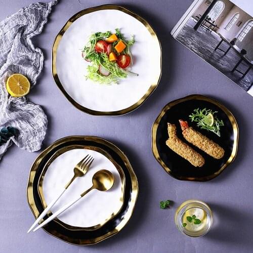 Black gold ceramic western food plate creative retro Phnom Penh breakfast plate home restaurant steak plate dessert plate