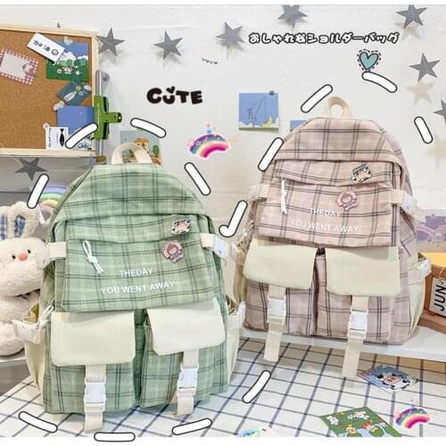 New 5-piece Set Fashion Womens Backpack Plaid Style School Bag For Girls Oxford Cloth Large Capacity Backpack With Many Pockets