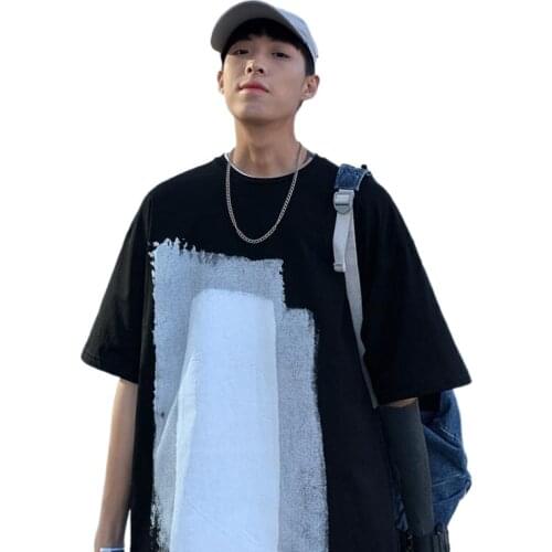 Short sleeve t-shirt fashion brand loose casual 5 / 4 sleeve Hong Kong style trend versatile printed half sleeve mens T-shirt