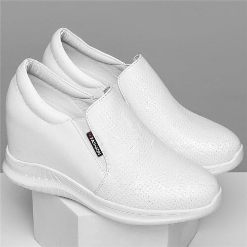 High Heel Fashion Sneakers Women Breathable Genuine Leather Wedges Ankle Boots Female Round Toe Platform Pumps Shoe Casual Shoes