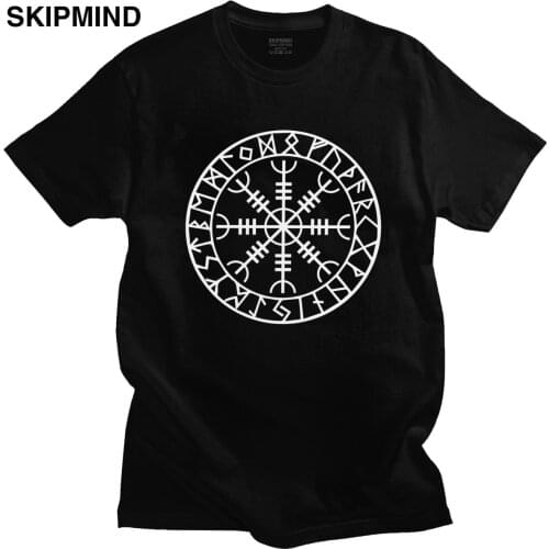 Cool Norse Viking Rune Amulet T Shirt Men Short Sleeved Icelandic Vegvisir Compass Casual Tshirt Cotton Odin Warrior Legend Tee