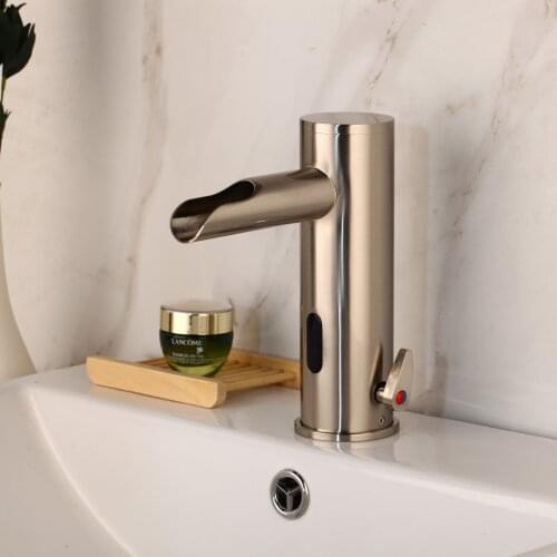Brushed Nickel Bathroom Sink Mixer Automatic Hand Touch Free Sensor Basin Faucet