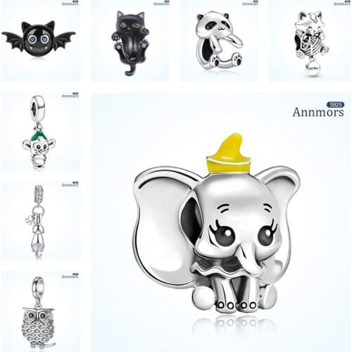 Cute Cat Kitty Elephant Animal Charm 925 Sterling Sliver Cartoon Metal Bead Fits Pandora Original Bracelet Lucky Guardian Women