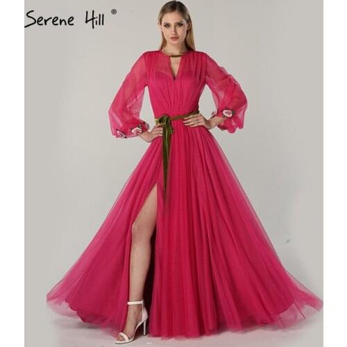 Muslim Long Sleeve Kaftan Dubai Arabic Turkish Red Formal Evening Party Prom Gown Dress Abiye Engagement Gowns Dresses BLA6540